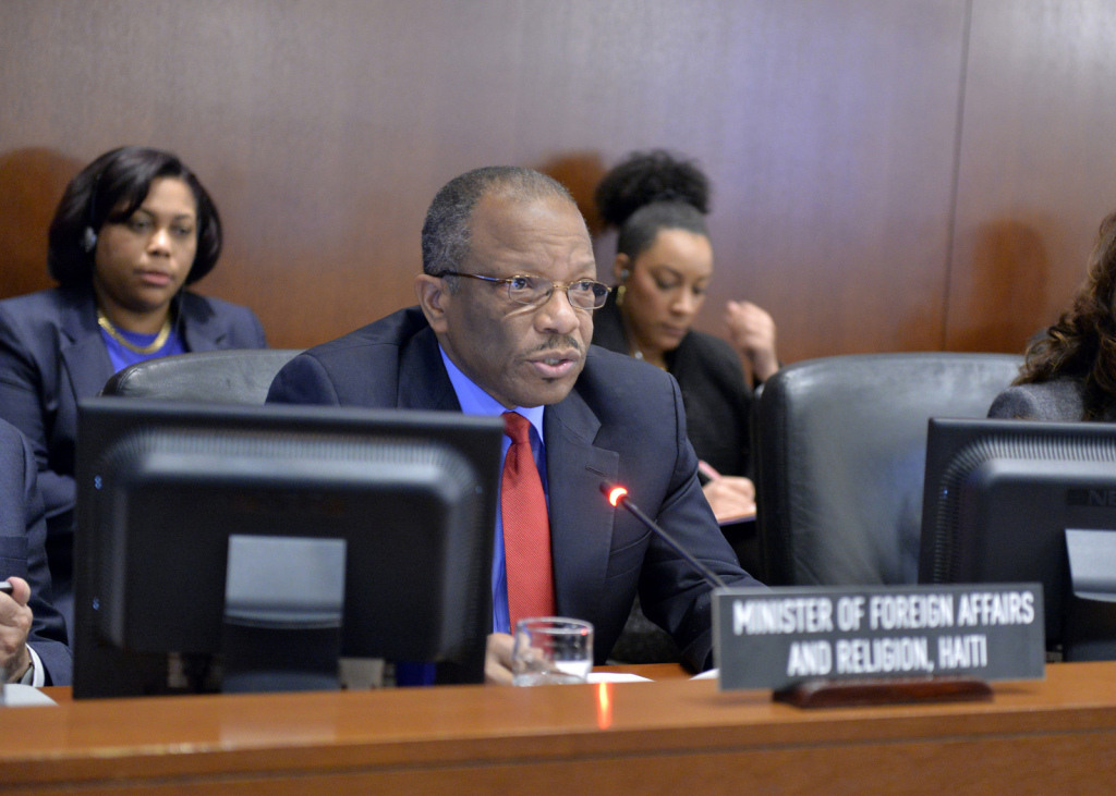 Jos&eacute; Miguel Insulza, OAS Secretary General Duly Brutus, Minister of Foreign Affairs and Worship of Haiti Niermala Badrisingh, Chair of the OAS Permanent Council and Permanent Representative of Suriname to the OAS (OAS photo)
