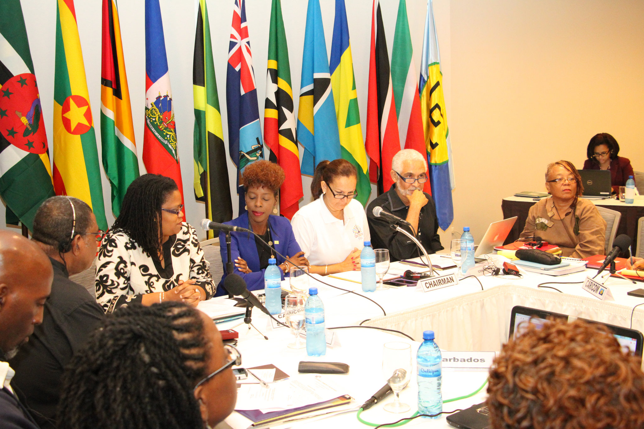 Members of the head table include Programme Manager, Dr. Hilary Brown, Haitian Minister of Culture Dithny Joan Raton, Elsa Baussan Noel Chairman of the Host Country Management Committee (HMC) and Haitian Artistic Director, Mr. Philippe Doddard. Consu