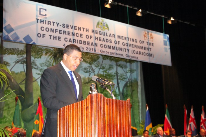 The Most Honourable Andrew Holness, O.N., M.P., Prime Minister of Jamaica delivering remarks