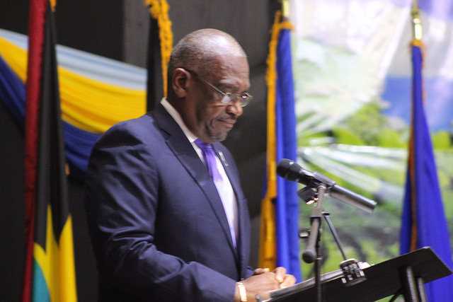 : Newest member of the Conference of Heads of Government of CARICOM, Dr. The Honourable Hubert Minnis, Prime Minister of The Bahamas delivering his inaugural address to the Conference, Tuesday 4 July 2017, Grand Anse, Grenada.