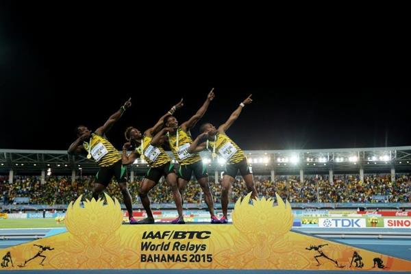 Jamaica celebrate their 4x200m victory at the IAAF/BTC World Relays, Bahamas 2015 (Getty Images) &copy; Copyright Jamaica after winning the men's 4x200m at the IAAF/BTC World Relays, Bahamas 2015 (Getty Images)Jamaica after winning the men'