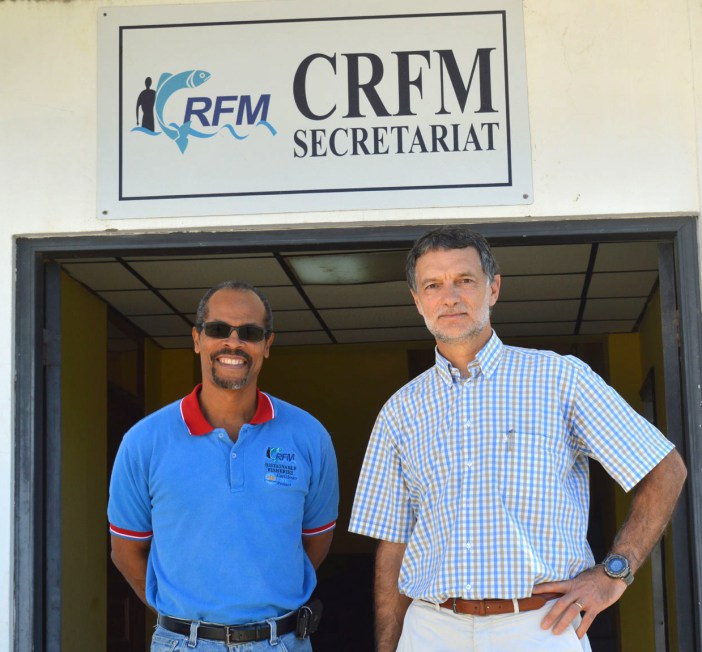 Milton Haughton, CRFM Executive Director (left), and Marc Taconet, Chief of the Statistics and Information Branch of the Fisheries and Aquaculture Policy and Economics Division, FAO (Photo via CRFM)