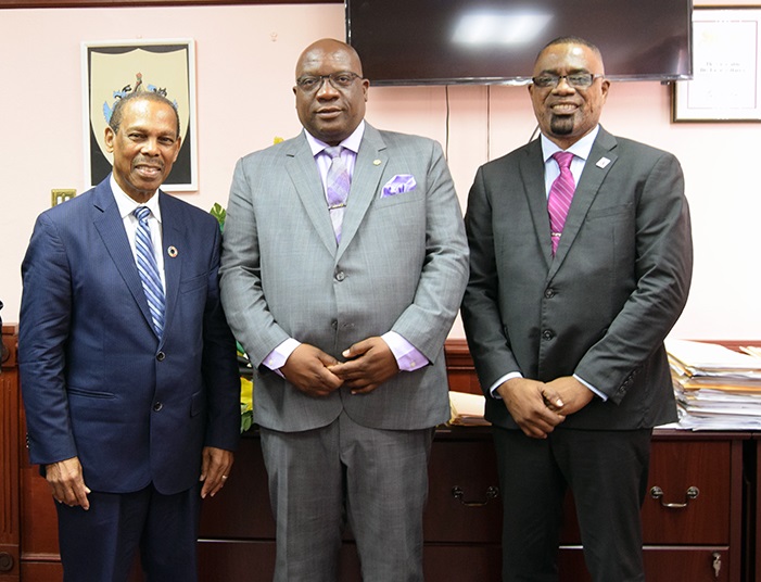 Prime Minister Dr. Timothy Harris (centre) with Dr. Edward Greene, UN Secretary-General&rsquo;s Special Envoy for AIDS in the CARIBBEAN (left), and Deryck Springer, Director of PANCAP