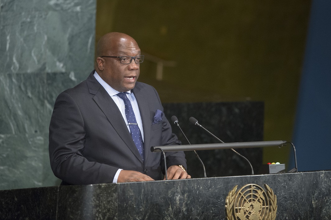rime Minister Harris delivering address at 2016 United Nations General Assembly High-Level Meeting on Ending AIDS