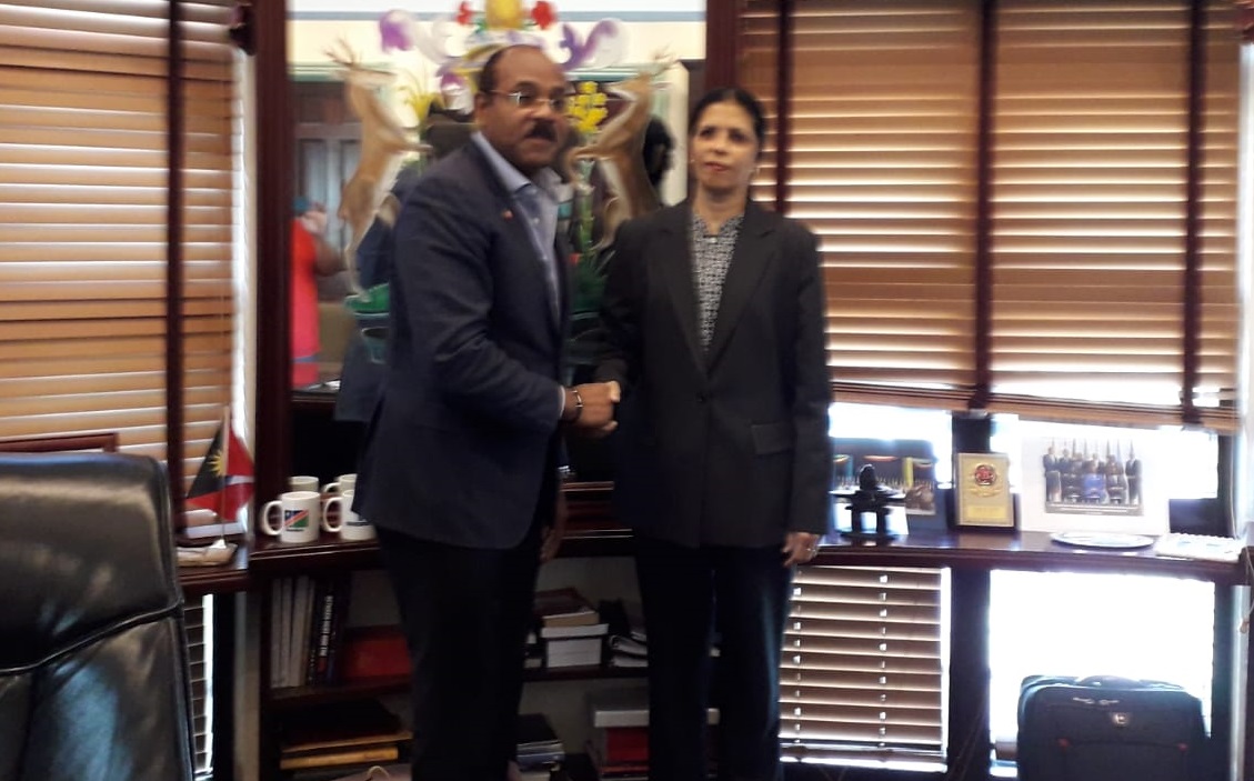 Antigua and Barbuda's Prime Minister Mr Gaston Browne and CARICOM Deputy Secretary-General Ambassador Manorma Soeknandan