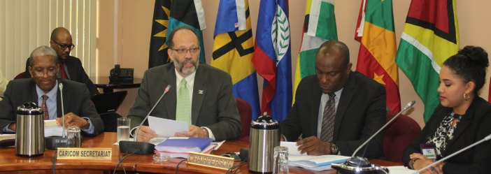 CARICOM Secretary-General Ambassador Irwin LaRocque makes remarks at the opening ceremony of the Twenty-Ninth meeting of the Council for Human and Social Development COHSOD. Also pictured are, from left, Assistant Secretary-General, Human and Social