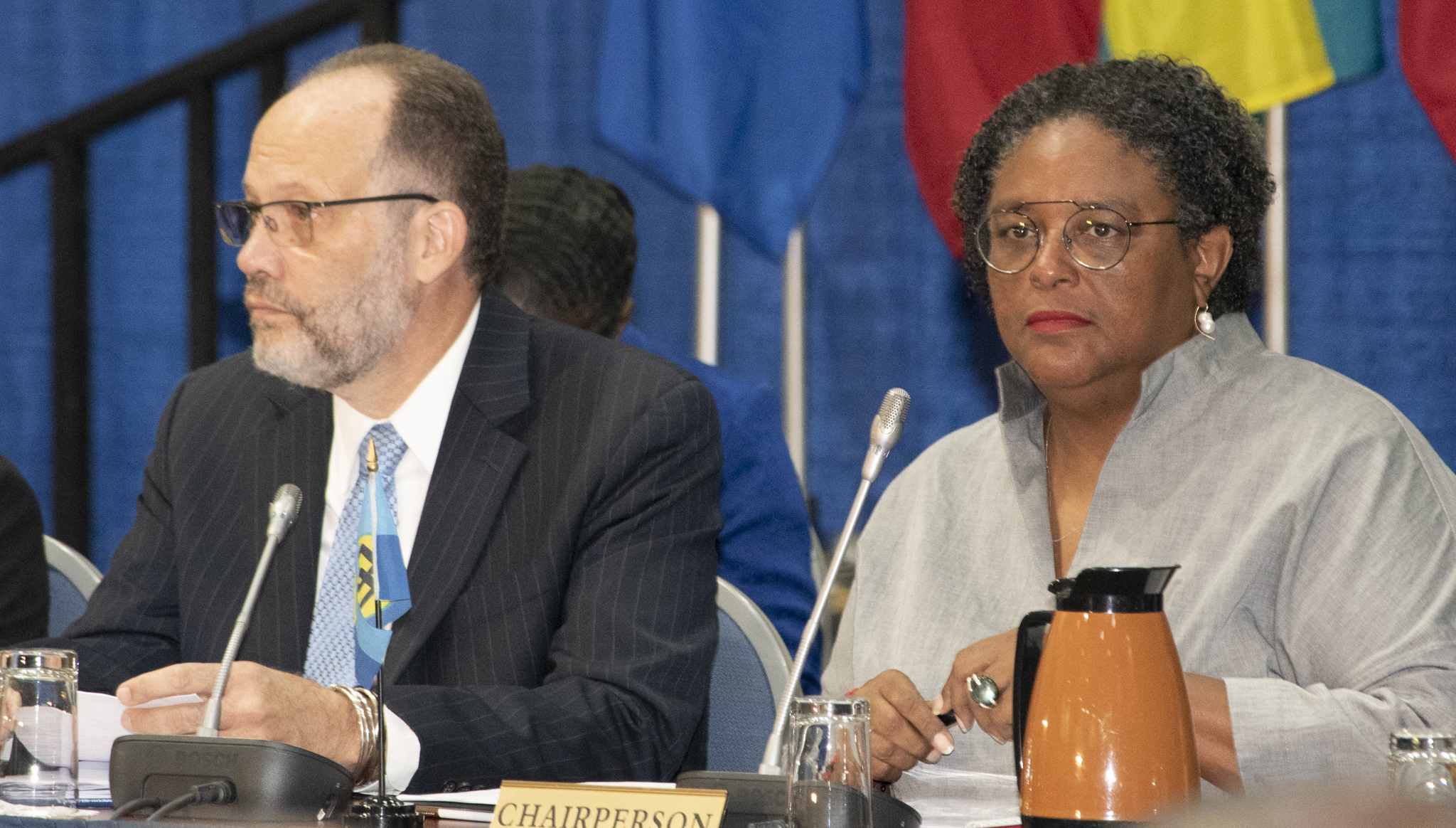 Chair of the Prime Ministerial Sub-Committee on CSME, Prime Minister Mia Mottley of Barbados and CARICOM Secretary-General Ambassador Irwin LaRocque