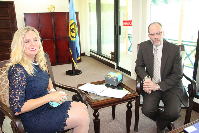 Her Excellency Elisabeth Eklund and CARICOM Secretary-General, Ambassador Irwin LaRocque, during the accreditation ceremony on Wednesday