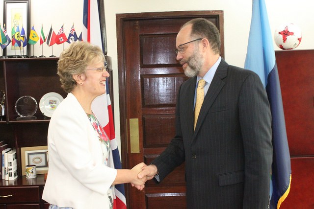Secretary-General Ambassador Irwin LaRocque welcomes UK High Commissioner Ms Janet Douglas