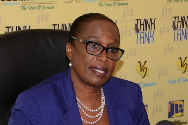 Director of the United Nations Population Fund Sub-Regional Office for the Caribbean, Sheila Roseau makes a point on adolescent pregnancy in the Caribbean at a recent Jamaica Information Service &lsquo;Think Tank&rsquo; held at the Agency&rsquo;s hea