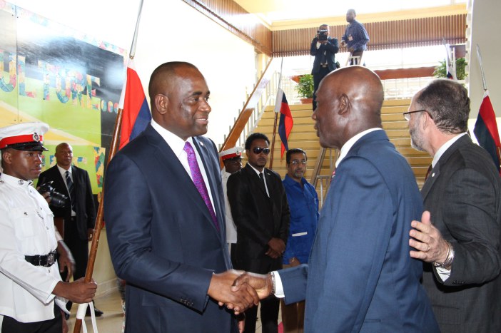 ACTION ON CSME: Prime Ministers Roosevelt Skerrit and Dr. Keith Rowley of Dominica and Trinidad and Tobago, respectively at the opening ceremony of the CARICOM Heads of Government Meeting