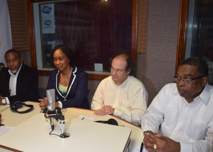 From left, Dr. Devon Gardener; Judith Ephraim; Jacques Chouraki; Minister Ian Patches Liburd (Photograph via SKNIS)