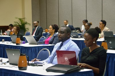 Some of the participants in the two-day training programme on the CARICOM Trade and Competitiveness Project Workflow Management System at the Lloyd Erskine Sandiford Centre. (GP)