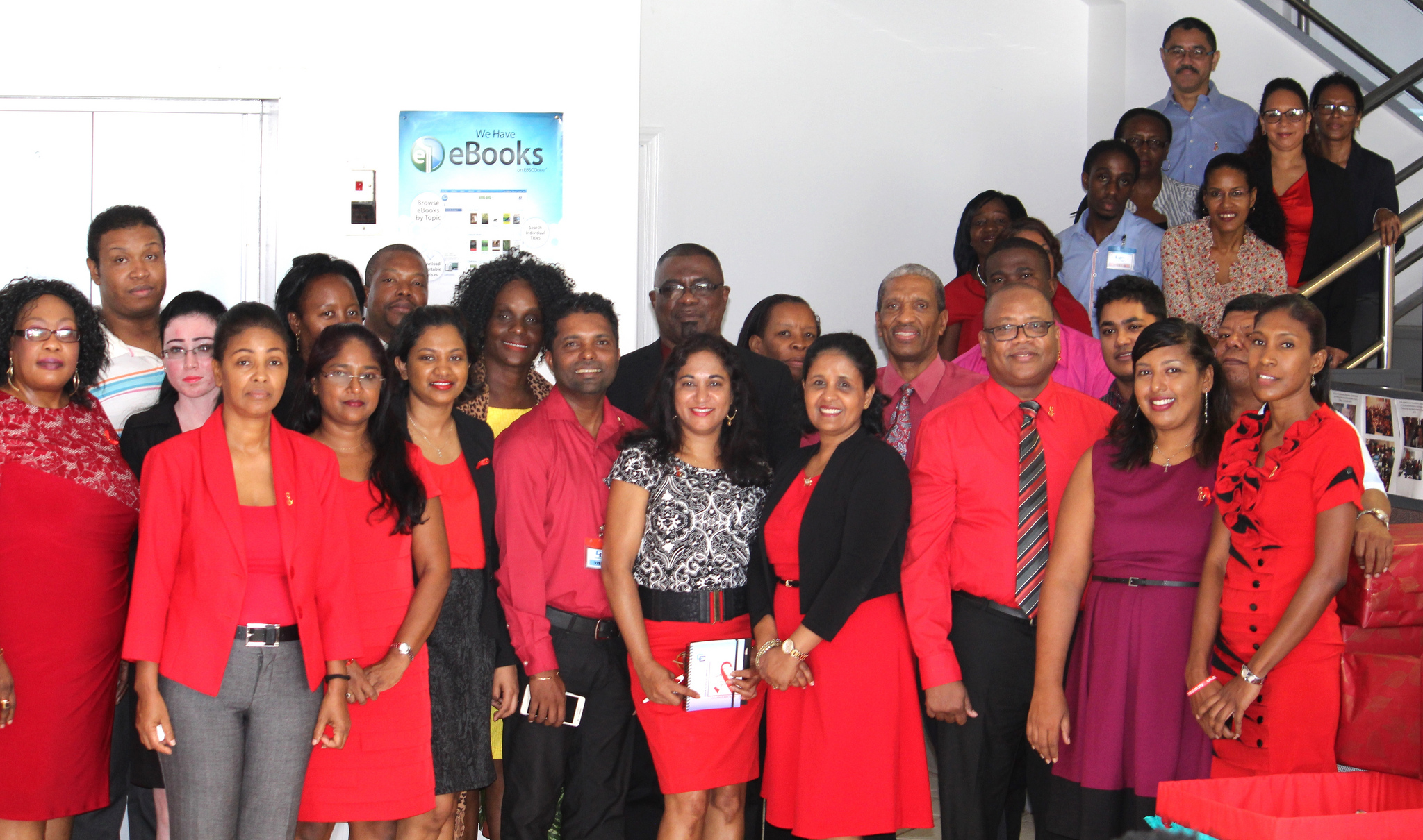 Staff members of CARICOM and the National AIDS Programme Secretariat pose for a photograph on December 1, World AIDS Day 2015.
