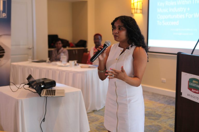 Jessica Sobhraj, President, Women in Music, during her presentation at the Workshop.