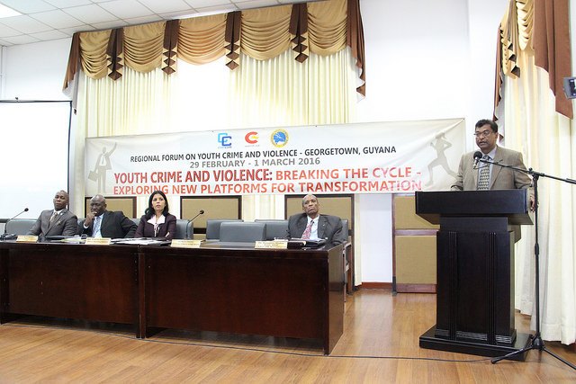 Hon. Khemraj Ramjattan,  Second Vice President and Minister of Public Security, Guyana, addresses participants of the forum at the opening ceremony.