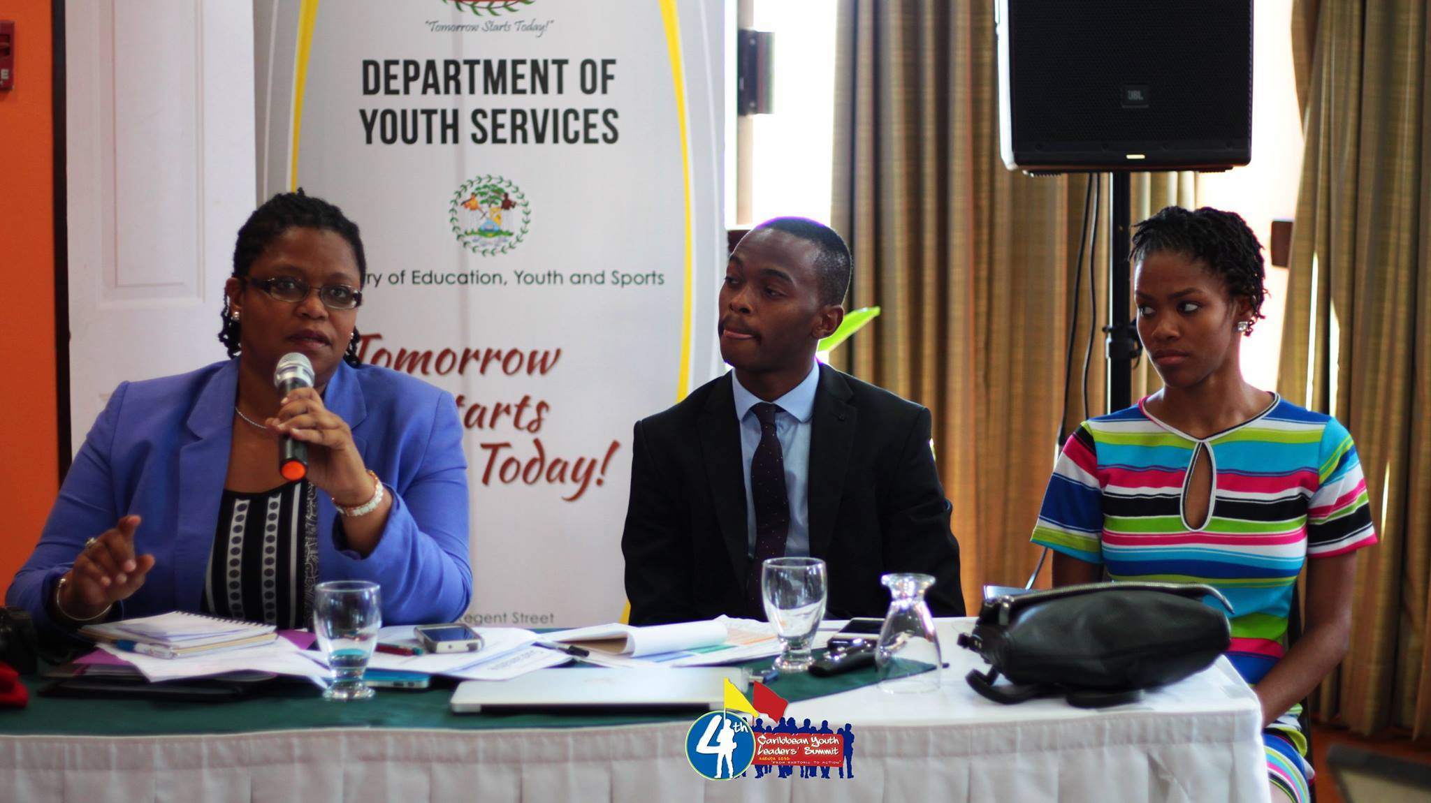 Programme Manager for Culture and Community Development at the CARICOM Secretariat Dr. Hilary Brown answering questions during the Caribbean Youth Leaders’ Summit in Belize