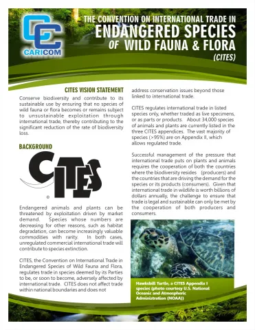 Cover page of CARICOM Secretariat CITES fact sheet on international trade in endangered species