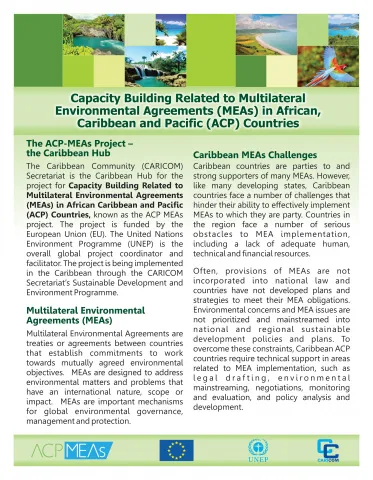 Cover page of the ACP MEAs Phase I Caribbean Hub factsheet 