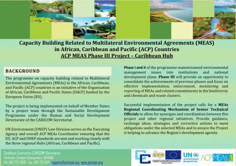 Cover page of the ACP MEAs Phase III Caribbean Hub factsheet 
