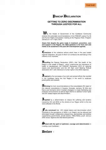 Cover of the PANCAP Declaration on Getting to Zero Discrimination through Justice for All.