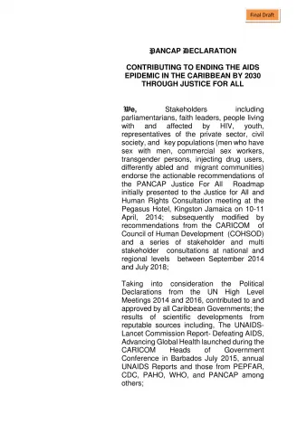 Cover of the PANCAP Justice for All Roadmap on ending AIDS and reducing stigma in the Caribbean.