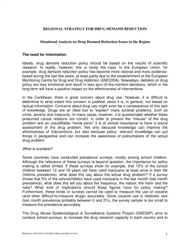 Cover of the Regional Strategy for Drug Demand Reduction document addressing substance abuse prevention in the Caribbean.