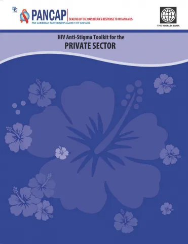Cover of PANCAP HIV Anti-Stigma Toolkit for the Private Sector with Caribbean-themed background design.