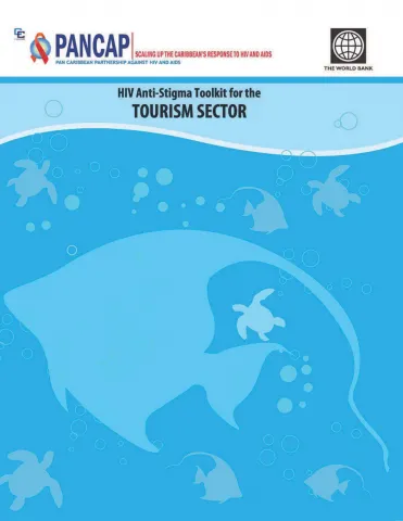 Cover of PANCAP HIV Anti-Stigma Toolkit for the Tourism Sector showing marine-themed Caribbean graphics.